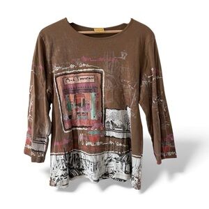 Katina Marie Made in USA Art Print Top Café Paris Scene 100% Cotton XL